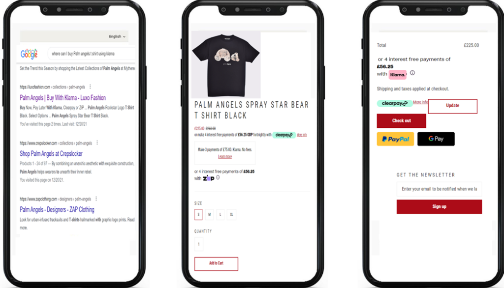 Steps on how to use Klarna on Palm Angels retail store