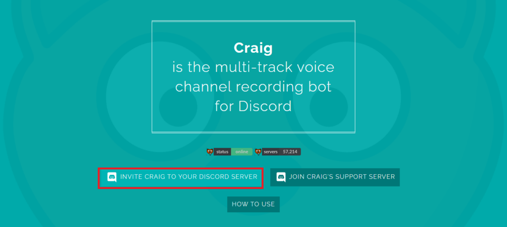 Tap Invite Craig to Your Discord Server.