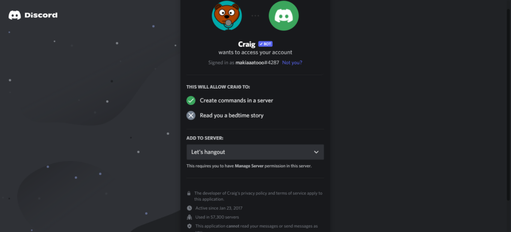 Log in to your Discord's account to use the bot.