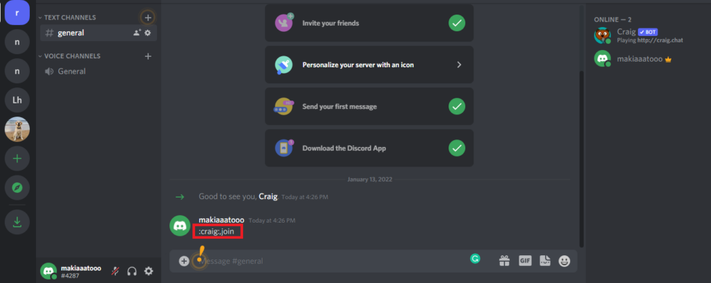 Invite the Craig Bot to the server