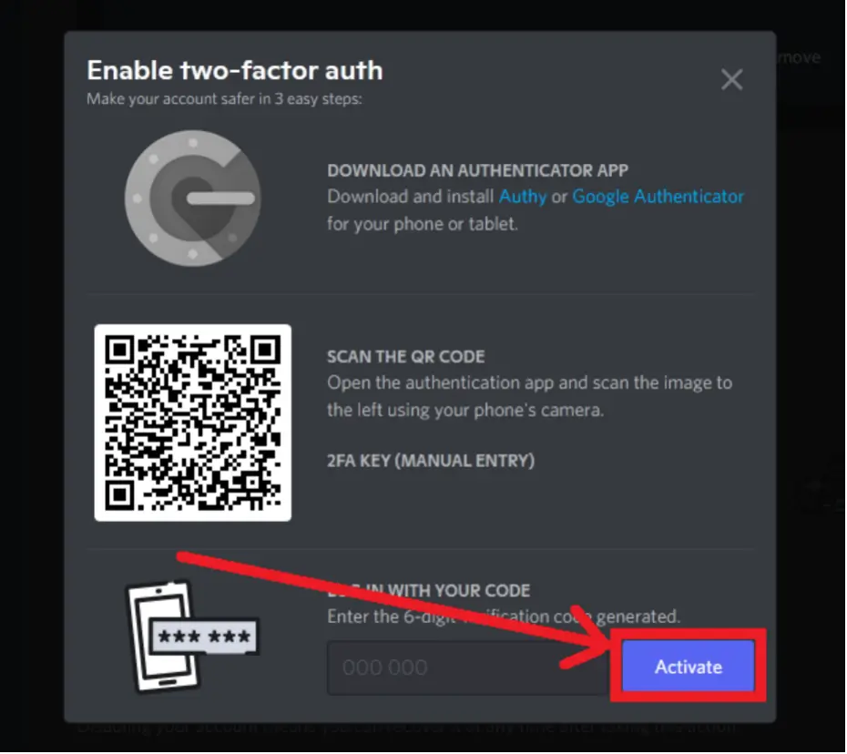 After installing your preferred 2FA app, click on Activate