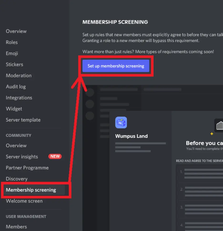 Community section. Select Membership Screening from the options available and click Set up membership screening