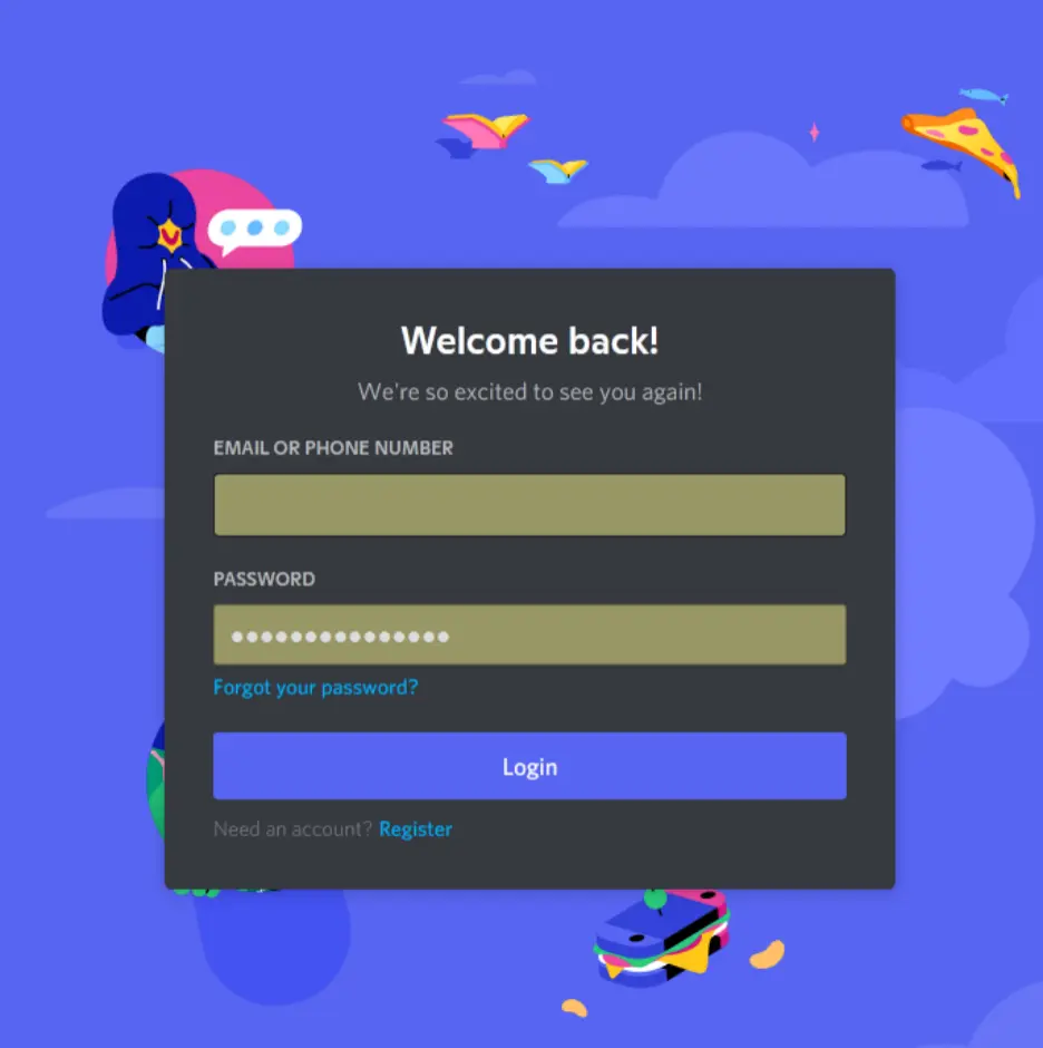 Logging out of your Discord account will redirect you to the login page.