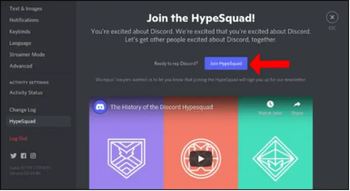 Step 3: Click on Join HypeSquad