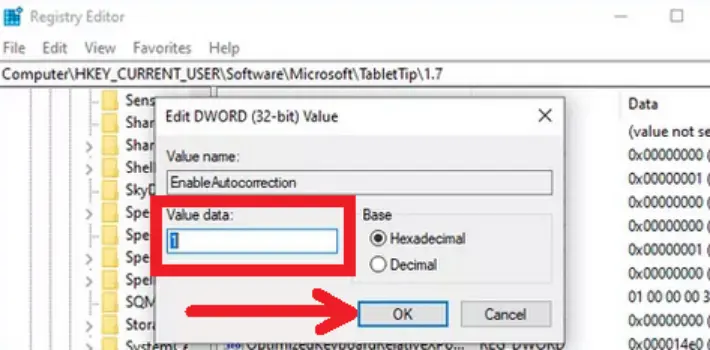 Step 5: Change hexadecimal values from 0 to 1