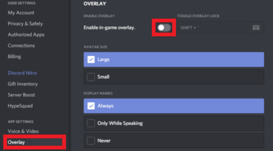 Discord 404 Page - Toggle ‘Enable in-game overlay’ to Off