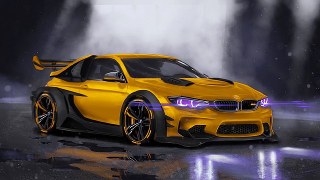 A yellow BMW racecar with black accents