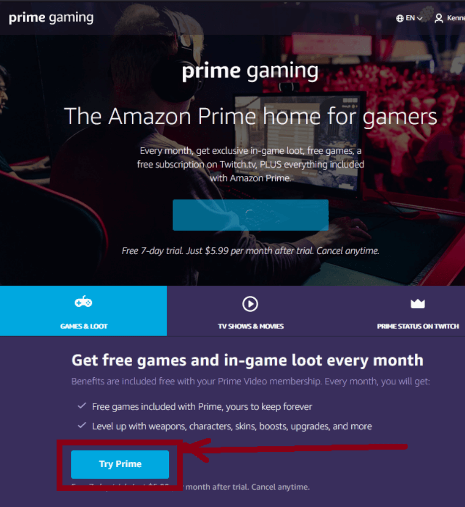 Add Your Mobile Number to Enable Prime Gaming - Tap Try Prime