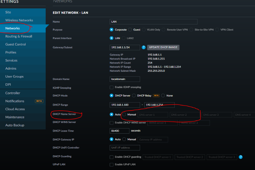 Unifi DNS - How to change DNS settings in USG?