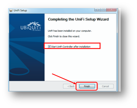 Unifi Controller Software - Hit Next, then hit Finish. Check if the Start Unifi Controller is checked.