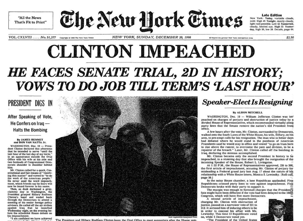 The Newyork Times Featured Clinton's Impeachment