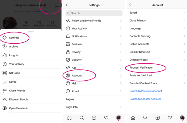 Steps in Request for verification on Instagram 