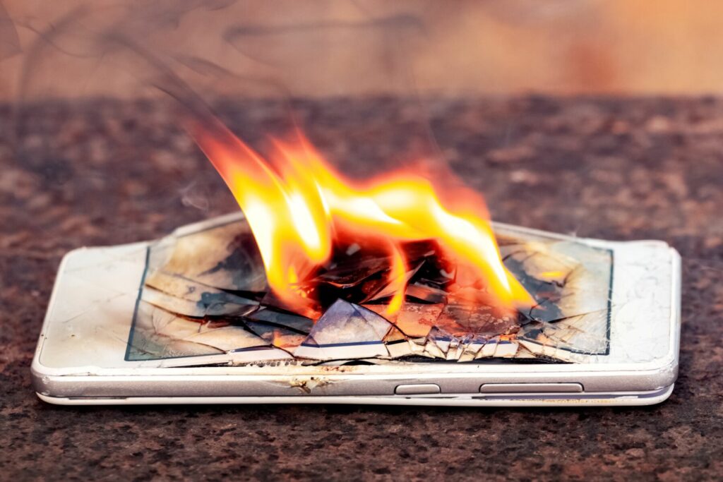 A smartphone on fire due to tiktok heating