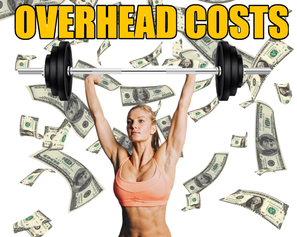 A woman doing an overhead press to illustrate overhead costs