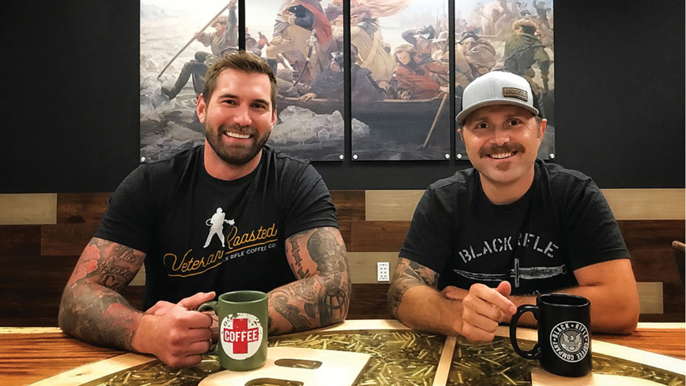 Two veterans drinking coffee