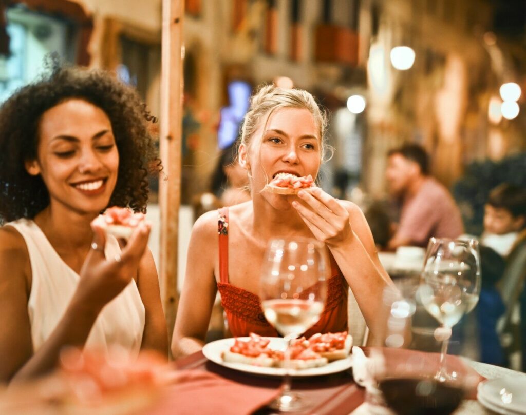 Woman eating at dinner